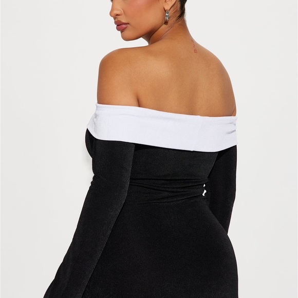 Off The Shoulder MIDI Dress - Black/White - Picture 3 of 3